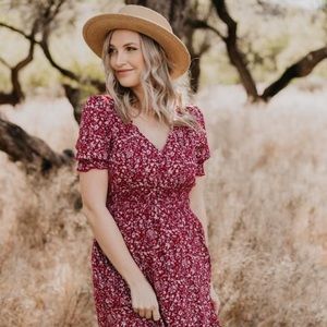Red floral maxi dress